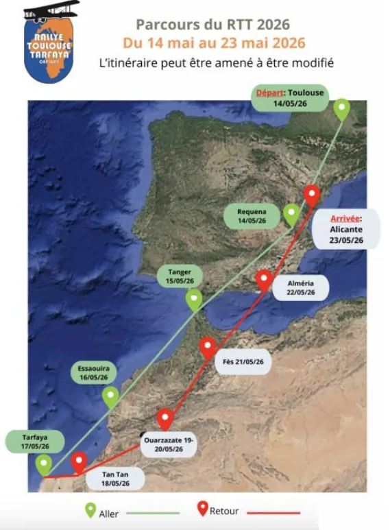 Carte des étapes du Rallye Toulouse-Tarfaya 2026